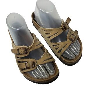 Birkenstock Tan Suede Strappy Double-Buckle Sandals size L6